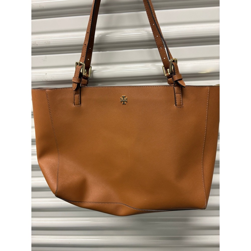 Tory Burch Emerson Tan Saffiano Leather Triple Compartment Tote Bag Large